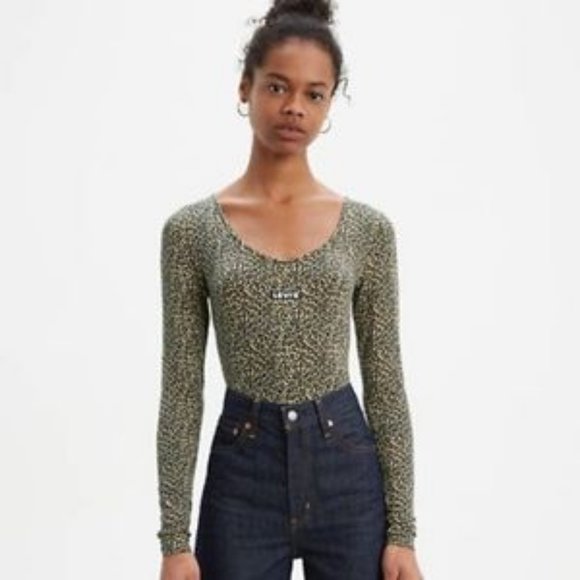 Levi’s Josie Leopard Print Long Sleeve Bodysuit Size M Animal Print - Picture 4 of 11